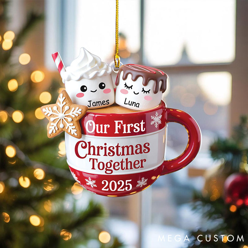 Personalized Hot Cocoa 2D Flat Ornament Sweet Cocoa Love Ornament Custom Marshmallow Couple Christmas Gift
