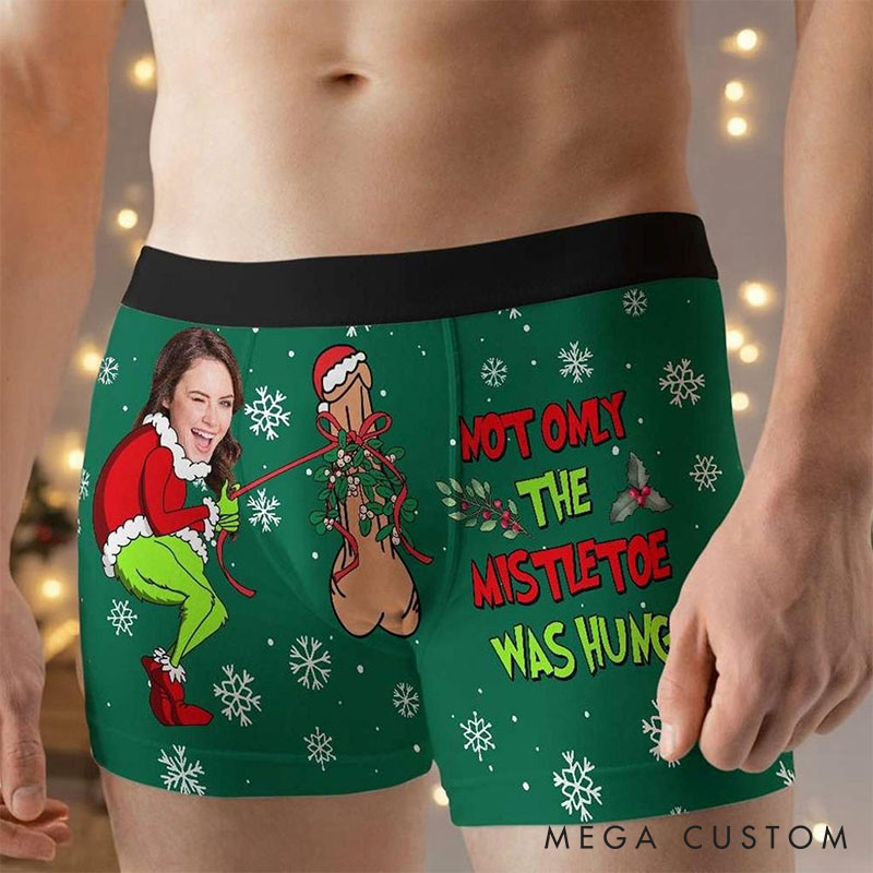 Personalized Girlfriend Wife Face Boxer Briefs Men Christmas Underwear with Face Photo Not Only The Mistletoe Was Hung Xmas Gift for Boyfriend Husband