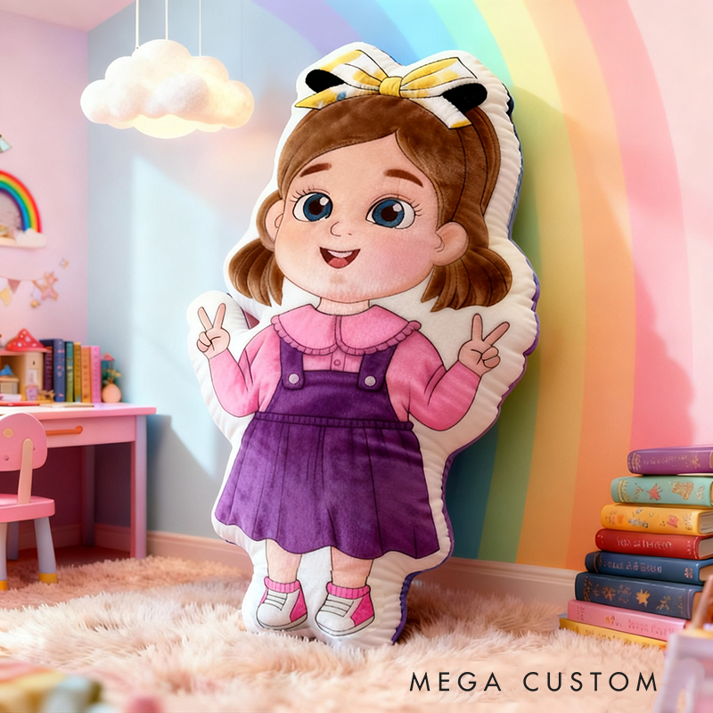 Personalized Cute Girl Custom Name Soft Decorative Gift Colorful Rainbow Style Cozy Nursery Sweet Smile Pink Dress Lovely Playful Joy Happy Childhood Graphic 3D Print Pillow