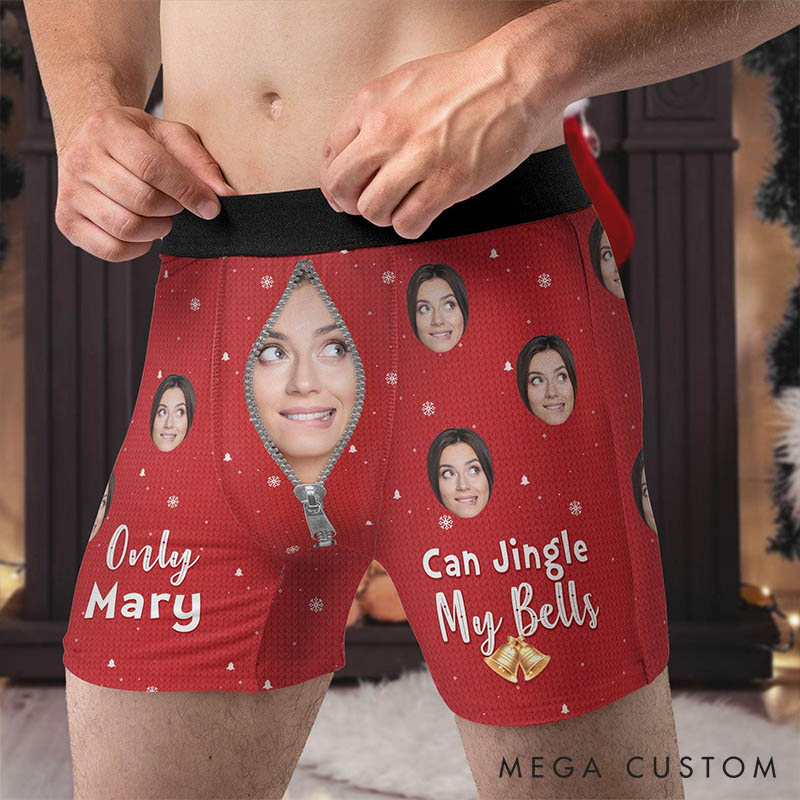 Personalized Girlfriend Wife Face Boxer Briefs Men Christmas Underwear with Face Photo Only Wife Can Jingle My Bells Xmas Gift for Boyfriend Husband