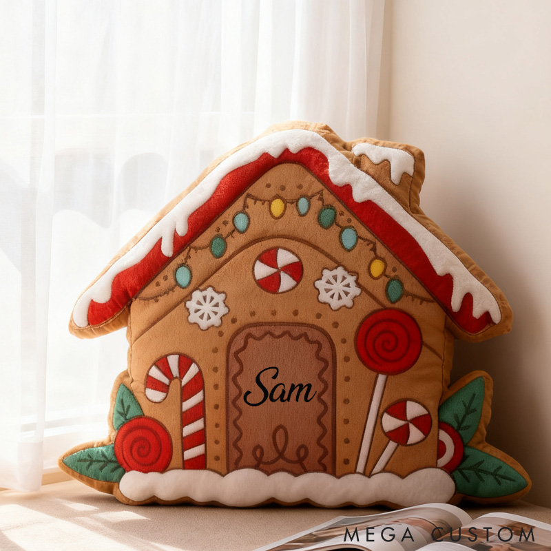 Personalized Gingerbread House Pillow Custom Holiday Decoration with Name Christmas Gifts Home Decor Gifts 