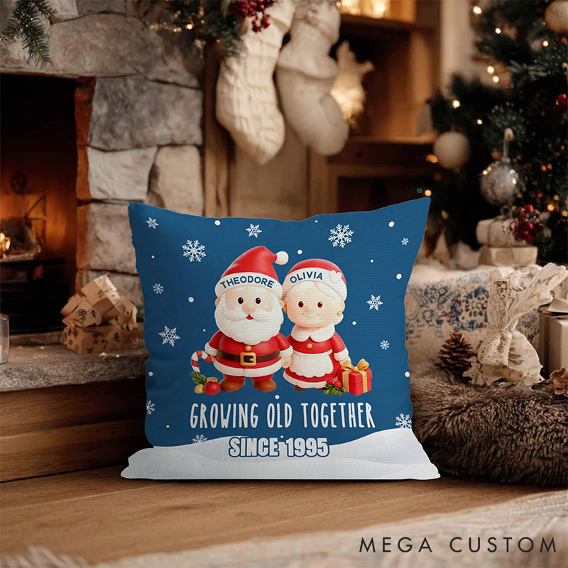 Personalized Growing Old Together Christmas Throw Pillow Cover with Name and Year Home Decor Christmas Anniversary Gift for Couples