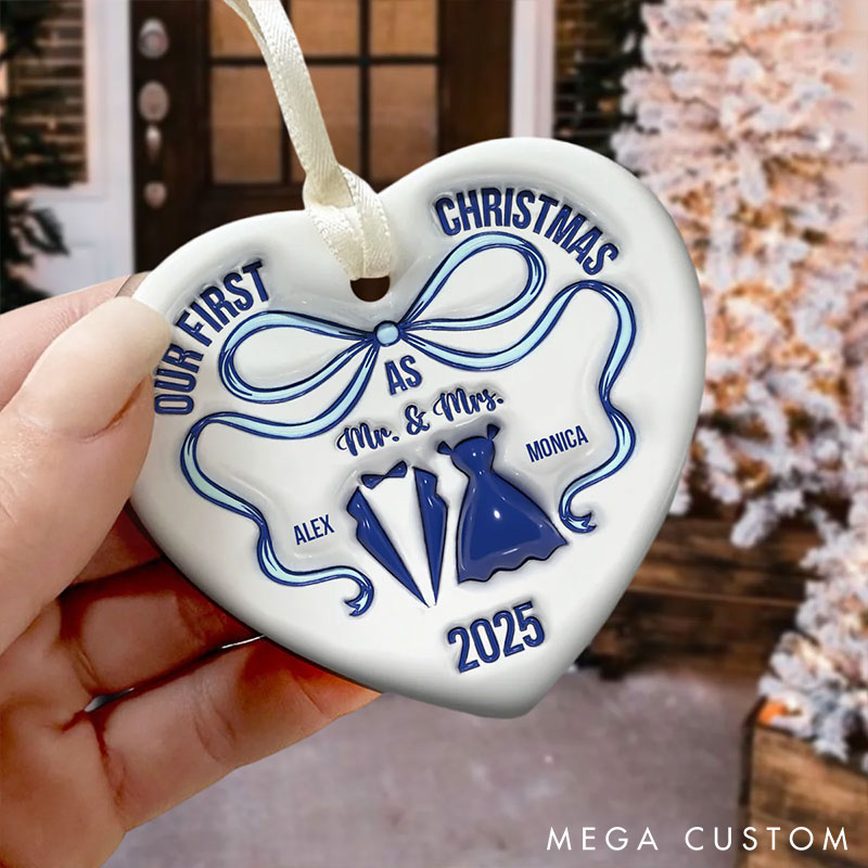 Personalized Our First Christmas As Ornament Couple 2025 2D Flag Ornament Husband Wife Holiday Keepsake Gift with Name Couple Christmas Decor