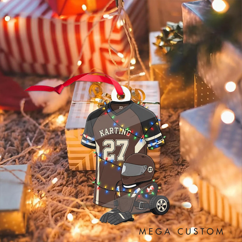 Personalized Go Kart Racing Ornament Custom Name and Number Acrylic Christmas Decoration for Racers and Motorsport Fans