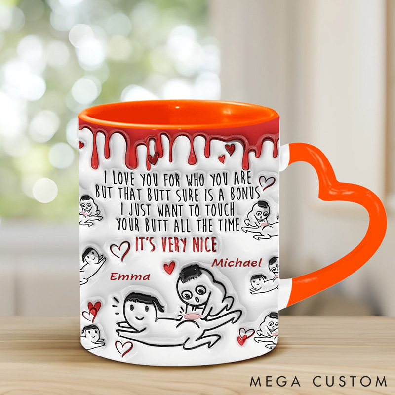 Personalized Couple Heart Handle Mug Your Butt Is Bonus Dirty Talk Mug for Couple Husband Wife Mugs