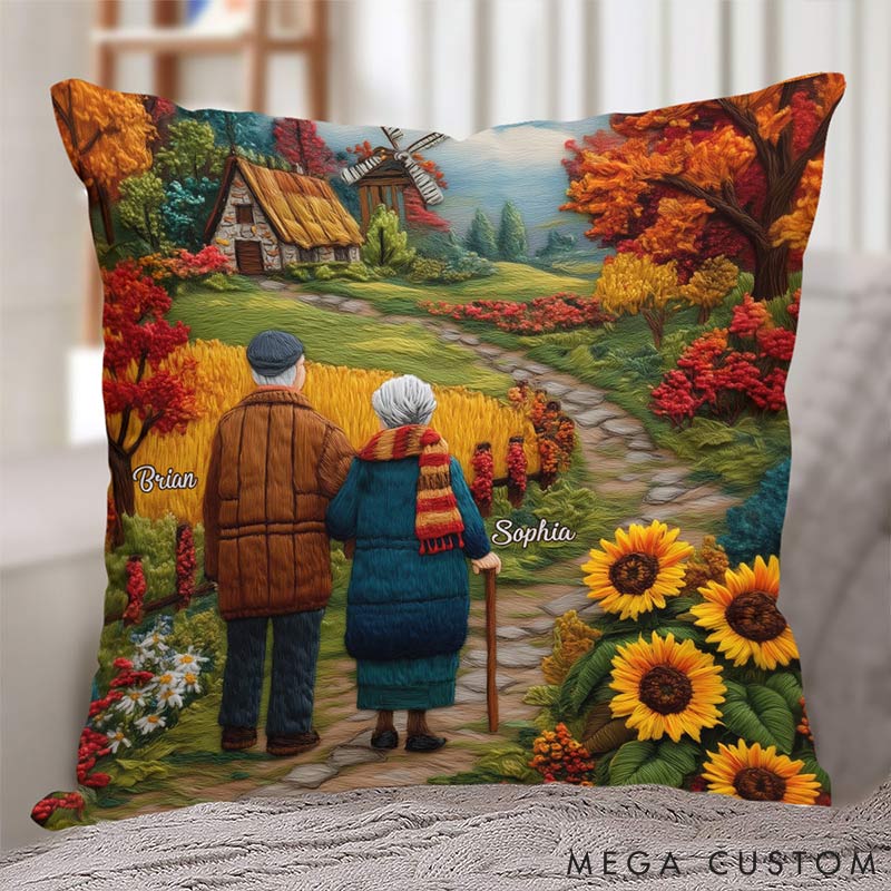 Personalized Countryside View Couple Pillow Custom Names Couple Home Pillow Romantic Anniversaries Gift for Husband Wife for Home