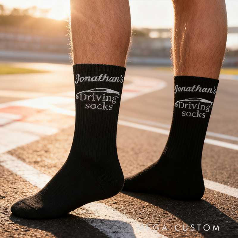 Personalized Racing Socks Custom Name Driving Socks for Car Enthusiasts and Motorsport Lovers