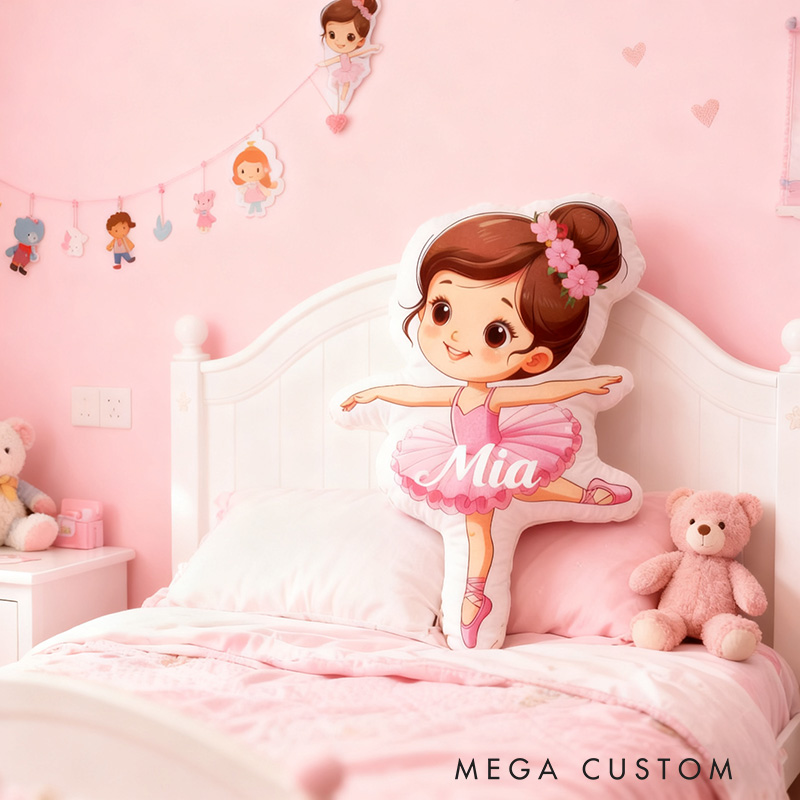 Personalized Ballet Girl Pillow with Your Name Soft Stuffed Toy for Kids Unique Decorative Cushion for Girls' Room and Dance Studio