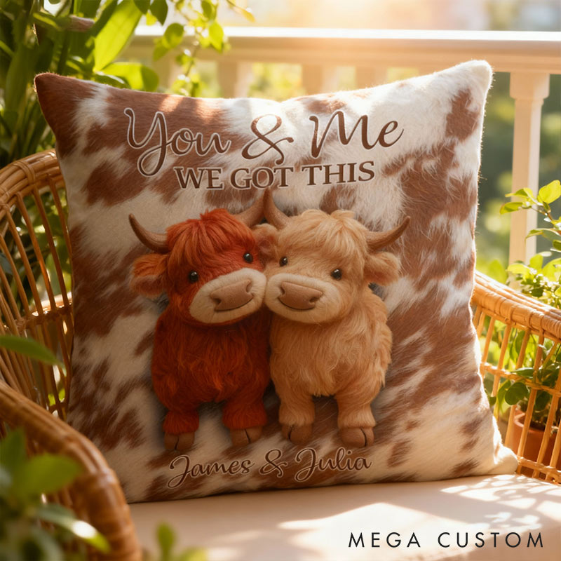 Personalized Couple Highland Cow Design  Custom Names Newlyweds Couple Home Pillow Romantic Anniversaries Gift for Husband Wife Home