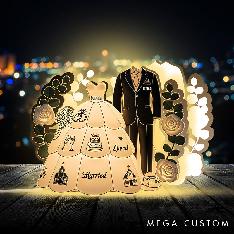 Personalized Couple Acrylic LED Night Light Custom Couple Wedding Lamp Holiday 2D Flat Bride Groom Light for Couple 