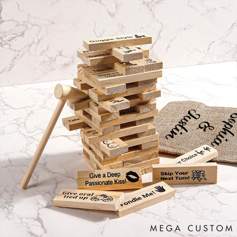 Personalized Couple Date Night Block 48 pcs Tower Game Couple Tumbling Tower Game Funny Adult Drunk Game Anniversary Valentine's Day Gift for Him Her