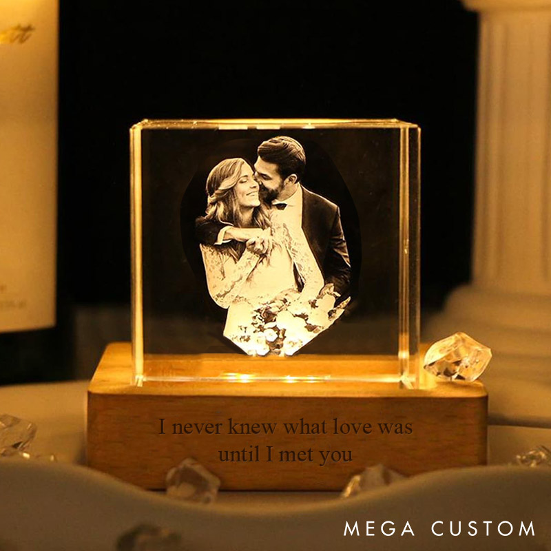 Personalized Couple 3D Crystal Photo Portrait LED Night Light Engraved Crystal Photo With Light Anniversary Valentine's Day Gift for Him Her