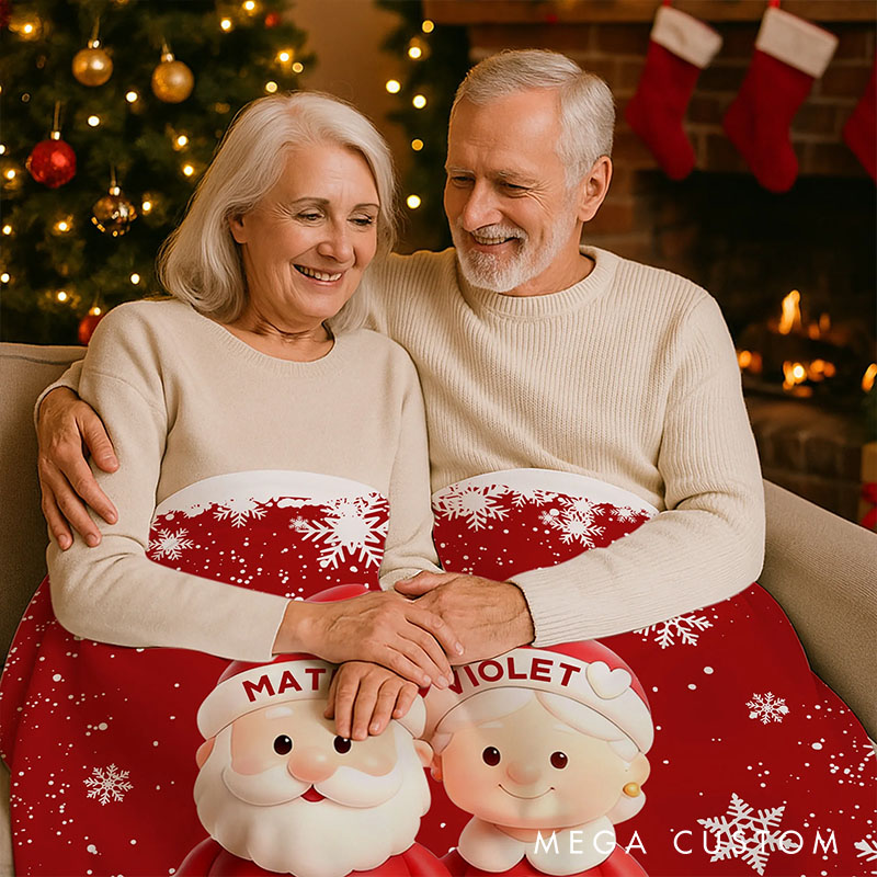 Personalized Christmas Couple Growing Old Together Soft Throw Blanket with Name Text and Year Home Decor Christmas Gift for Couple