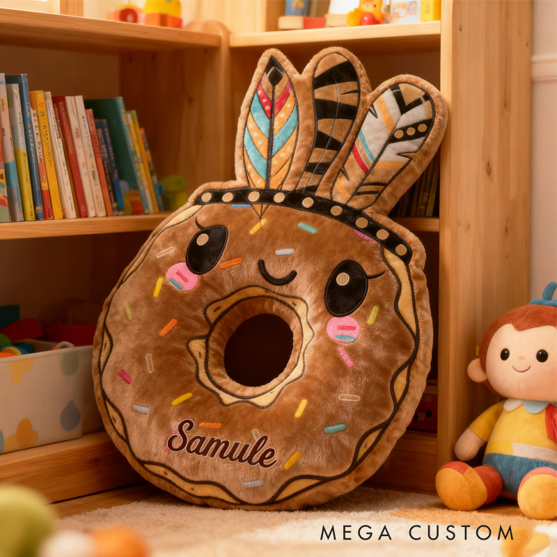 Personalized Primitive Man Donut Throw Pillow Graphic 3D Print Chocolate Donut Pillow with Name for Kids Boys Girls Baker Gift 