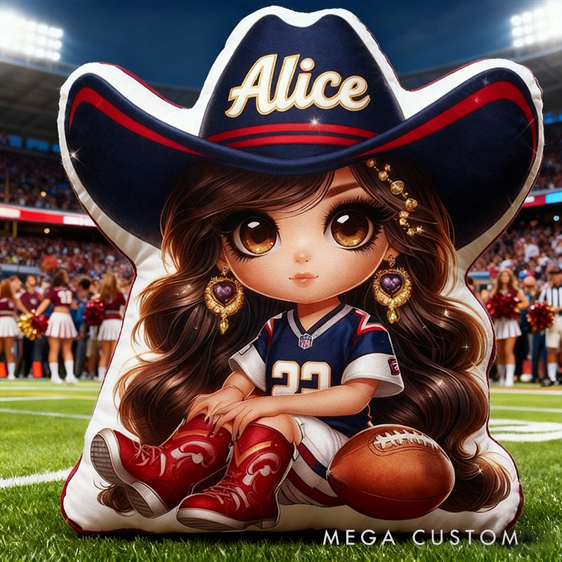 Personalized Cowgirl Football Plush Pillow Featuring Your Name