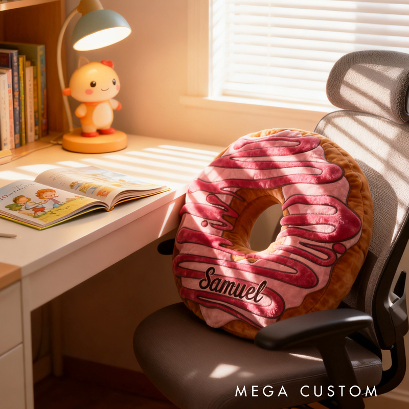 Personalized Pink Donut Throw Pillow Graphic 3D Print Donut Pillow with Name for Kids Boys Girls Baker Gift 