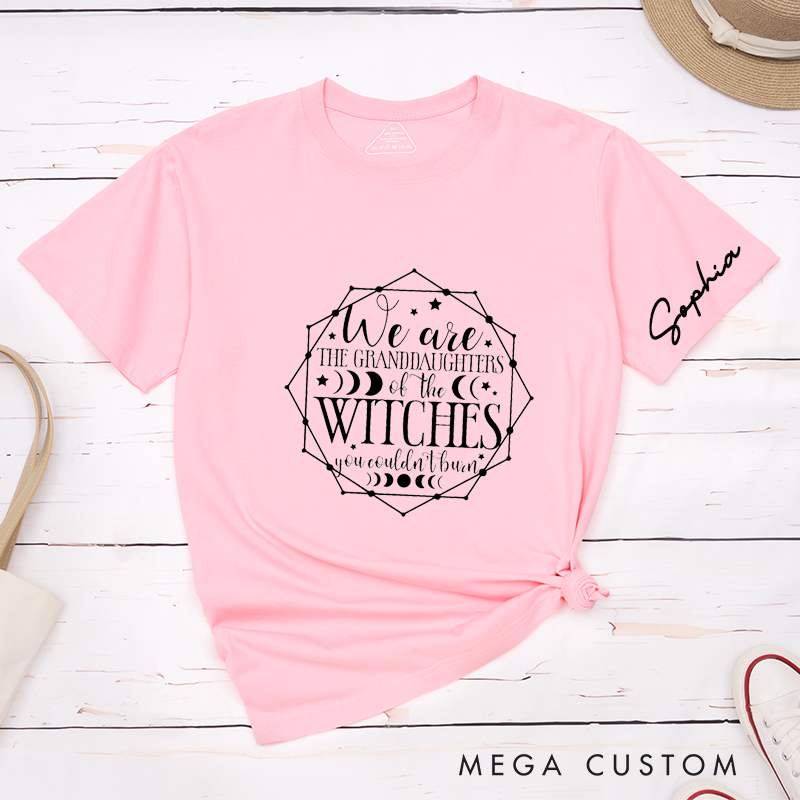 Personalized Witch Granddaughter T-Shirt Custom Name and Date Inspirational Womens Empowerment Spell Blessing Gift 
