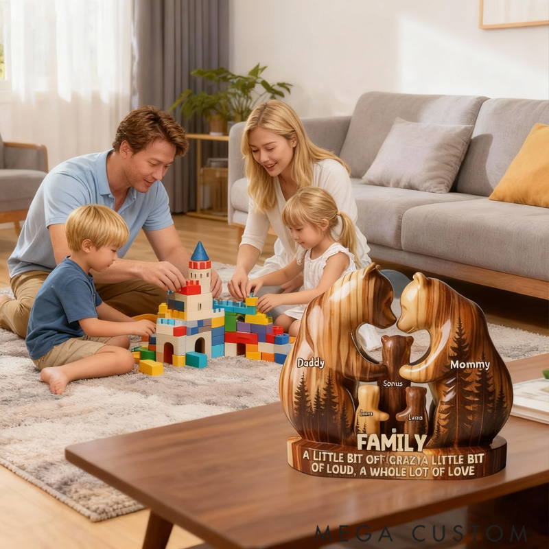 Personalized Custom Shape Acrylic Plaque for Lovely Bear Family Christmas Gift