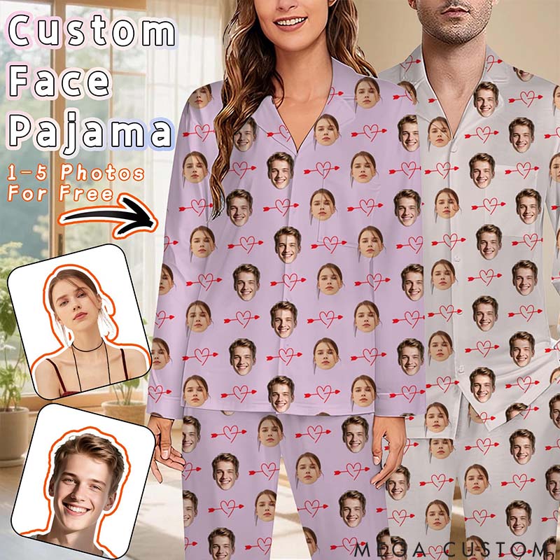 Personalized Girlfriend Wife Face Pajamas Set Women Men Face Photo Christmas Pajamas Set Valentine's Day Gift for Girlfriend Boyfriend Husband Wife