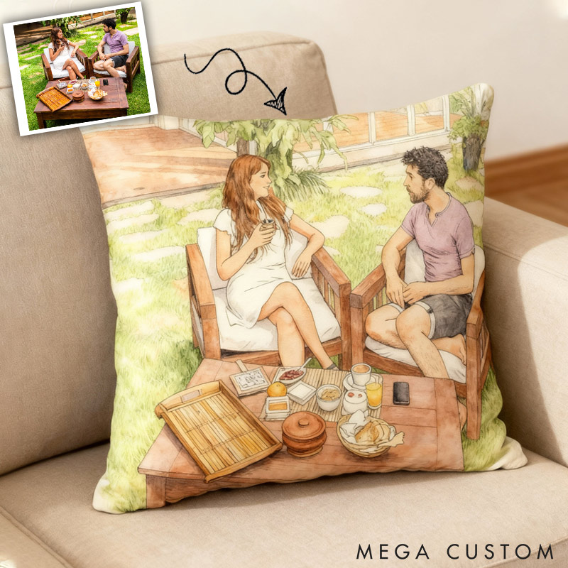 Personalized Custom Cartoon Illustration Photo Pillow Photo to Art Pillow for Girl Friend for Boy Friend Home Pillow Anniversaries Gift for Couple