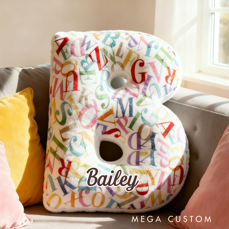 Personalized Colorful Letter Alphabet Throw Pillow Bookworm Letter Pillow with Name Vintage Bookish Initial Kids Pillow Gift for Book Lover