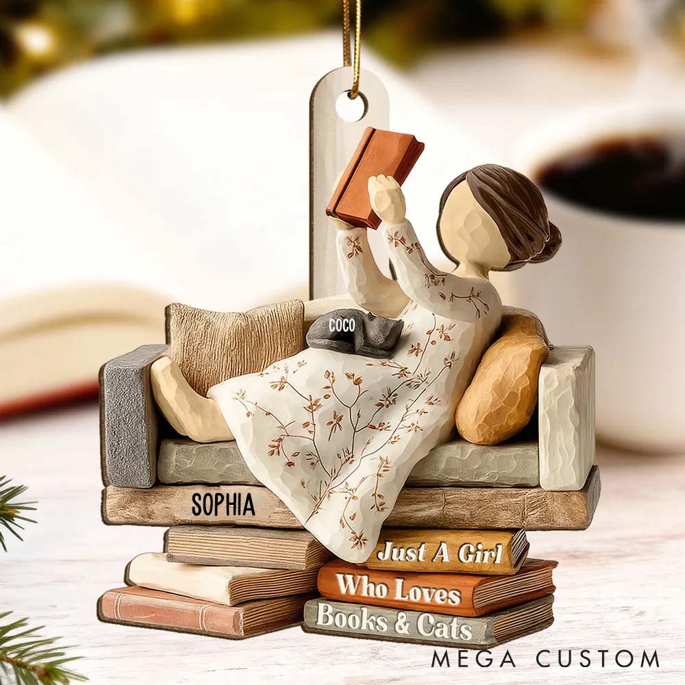 Personalized Cat Lover Life is Better with Books and Cats Ornament