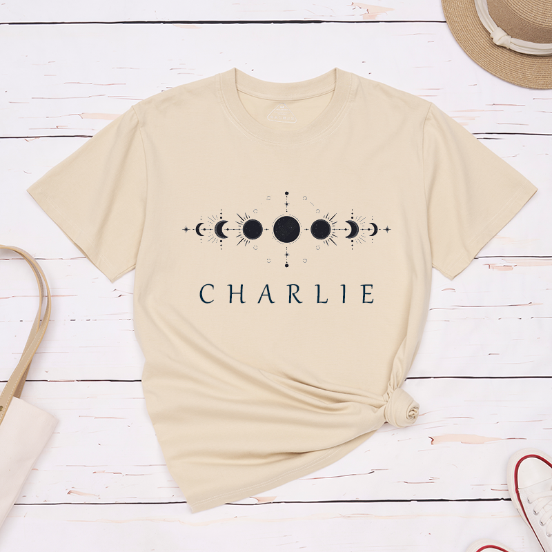 Personalized Moon Phase Classic T-Shirts Astrology Gifts for Men and Women Custom Lunar Phases Shirt Unique Astronomical Birthday Present Idea