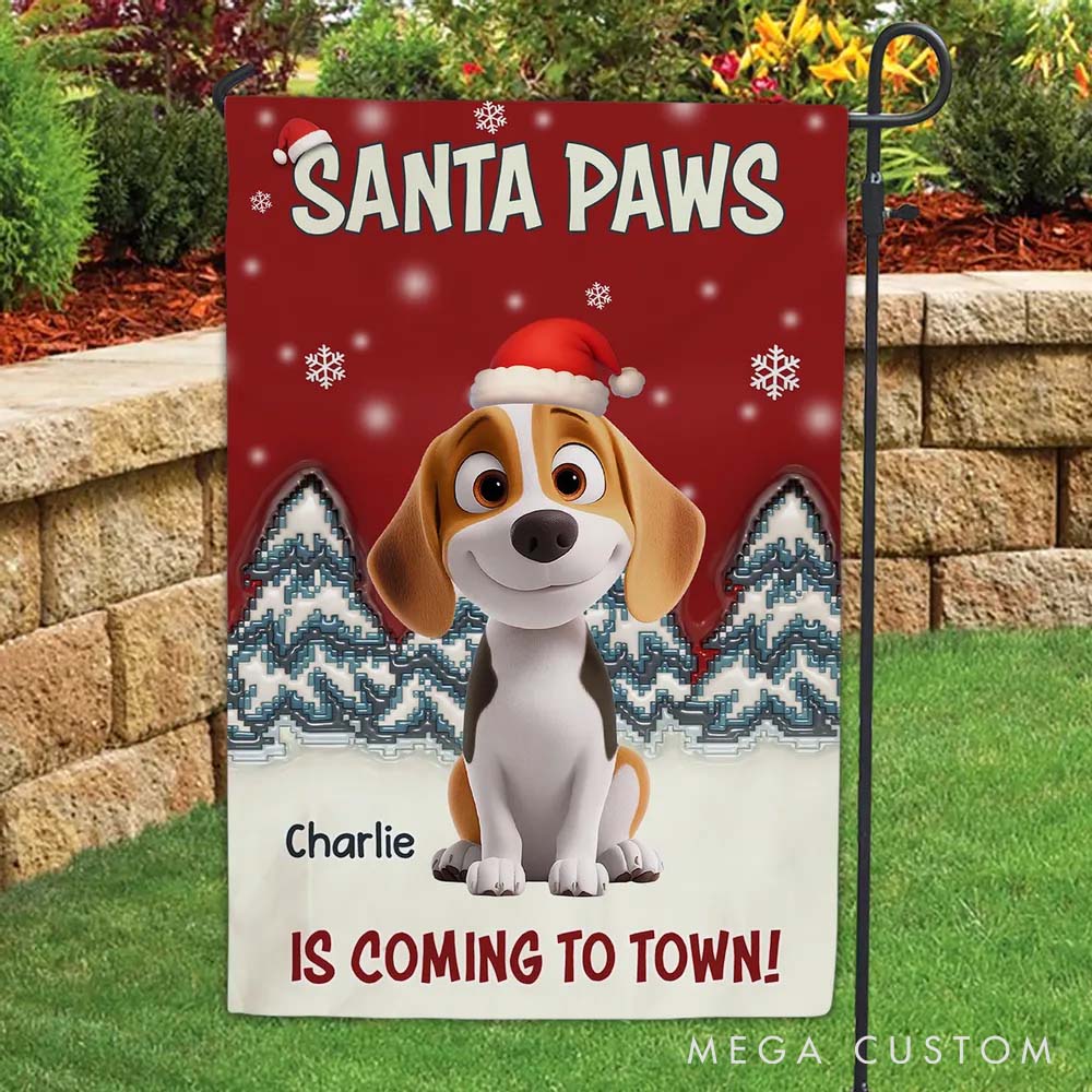 Personalized Dog Lover Stop Here with Us Santa Garden Flag
