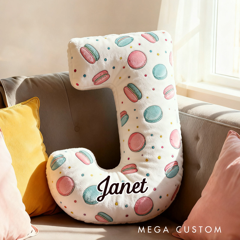 Personalized Macaroon Throw Pillow Graphic 3D Print Pink Macaroon Pillow with Name for Kids Boys Girls Initial Pillow Baker Gift 
