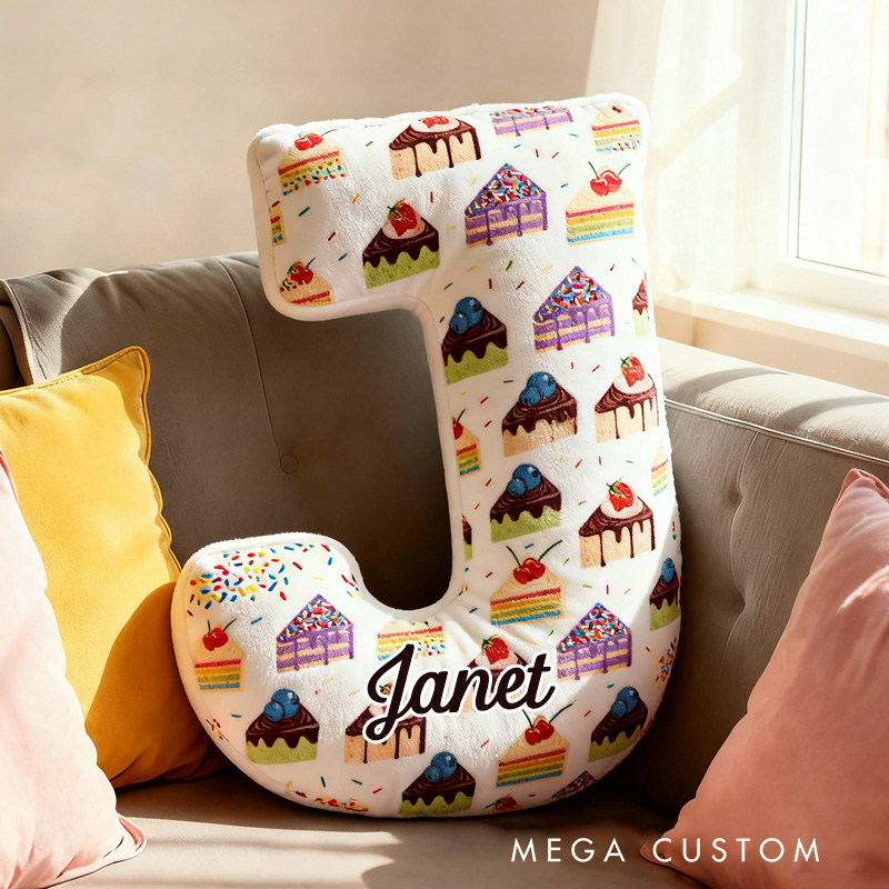 Personalized Sponge Cake Throw Pillow Graphic 3D Print Pink Sweet Snack Pillow with Name for Kids Boys Girls Initial Pillow Baker Gift 