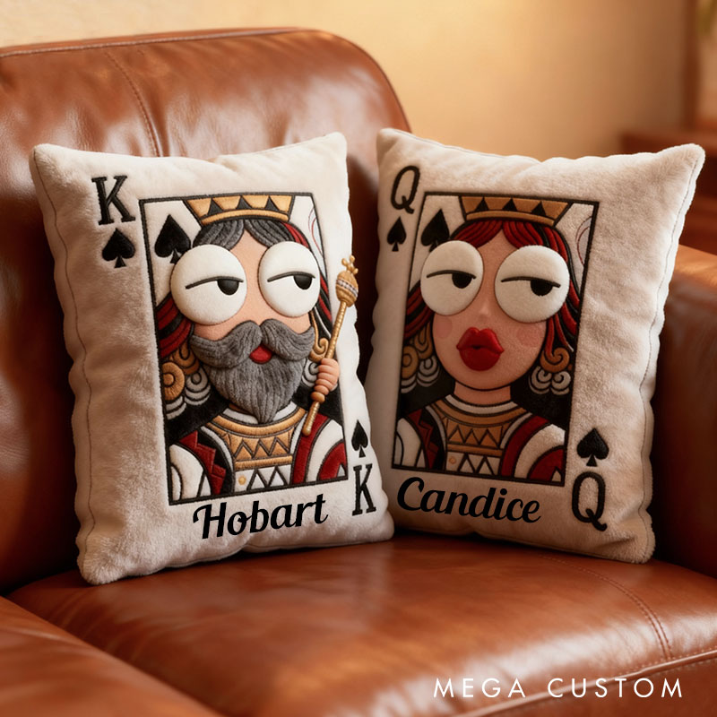Personalized Couple Poker King and Queen Graphic 3D Print Pillow Custom Newlyweds Cushion First Christmas Gift for Her Him Boyfriend Girlfriend