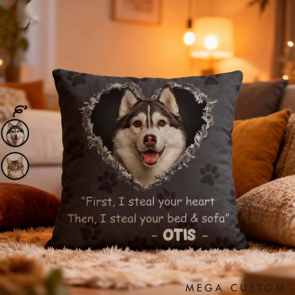 Personalized Pet Lover Custom Photo Pet Steal Your Heart Throw Pillows