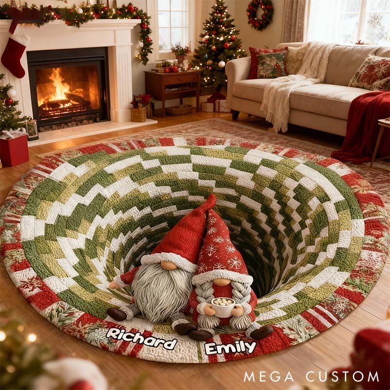 Personalized Gnome Couple Round Mat Gnome Mat with Name for Husband Wife Christmas Gift Rugs for Couple Couple Anniversary Gift