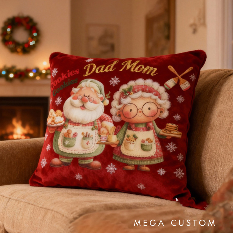 Personalized Baking Santa and Mrs. Claus Throw Pillow Baking Lover Pillow with Name for Dad Mom Grandparents Christmas Gifts