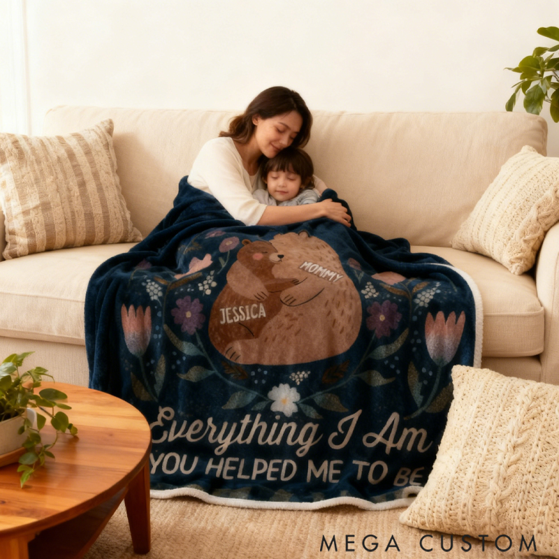 Personalized Her Love is Infinite Lovely Bear Mama and Baby for Mother's Day Gift for Mom Grandma