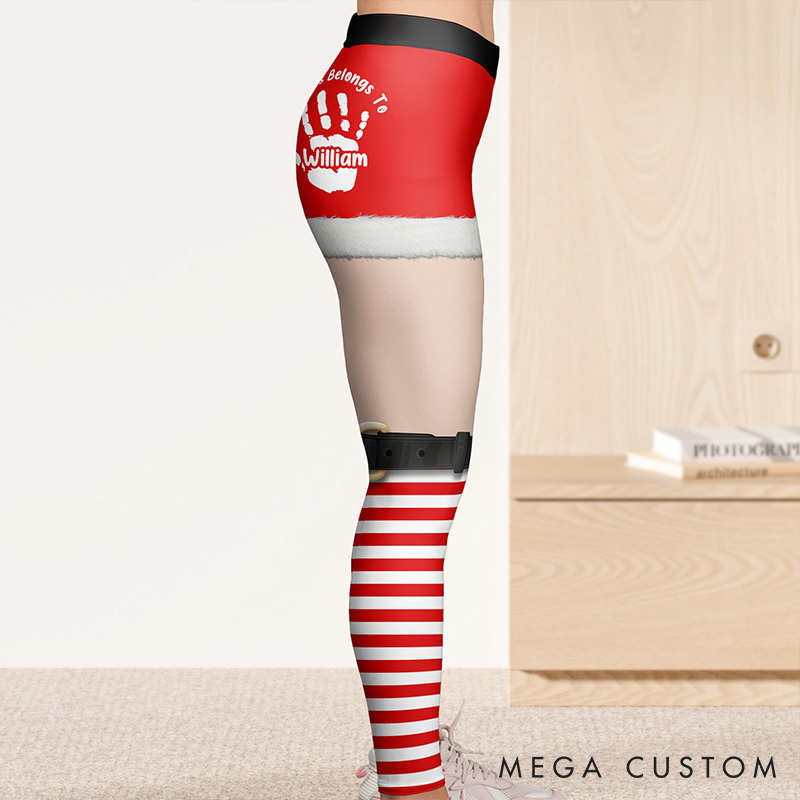 Personalized Funny Girlfriend Wife This Ass Belongs To Boyfriend Husband Leggings Woman Christmas Elf Leggings with Man Name Christmas Gift for Her