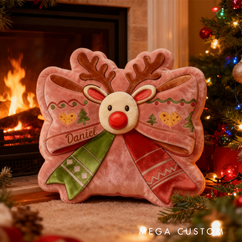 Personalized Santa Moose Throw Pillow Baking Lover Pillow with Name for Kids Girl Boy Christmas Gifts Loving Room Decor
