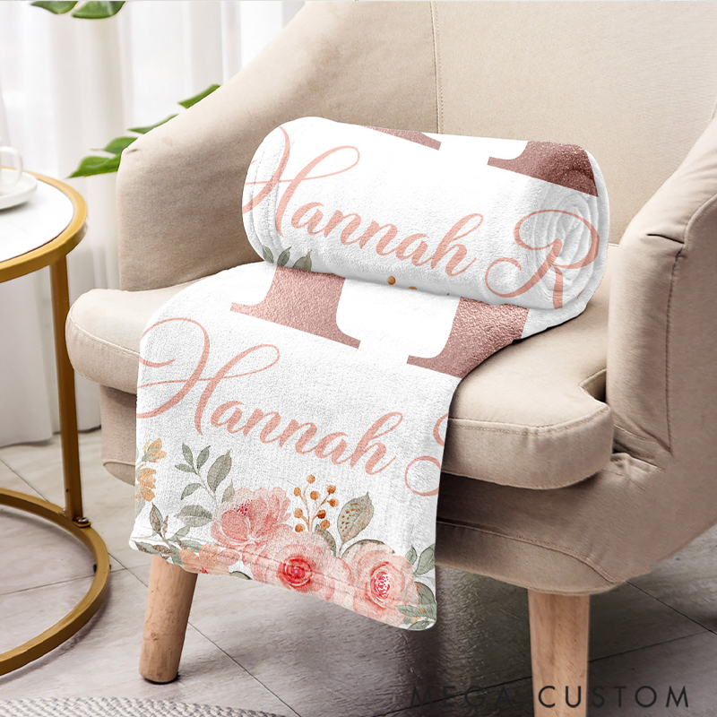 Personalized Pink Lovely Floral Blanket Christmas Gift for Mom Grandma