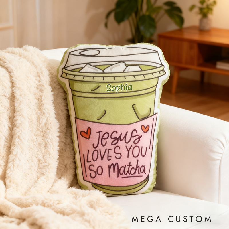 Personalized Jesus Loves you so Matcha Pillow with Custom Name Home Decor Religious Gift for Women Birthday Gift for Matcha Lover