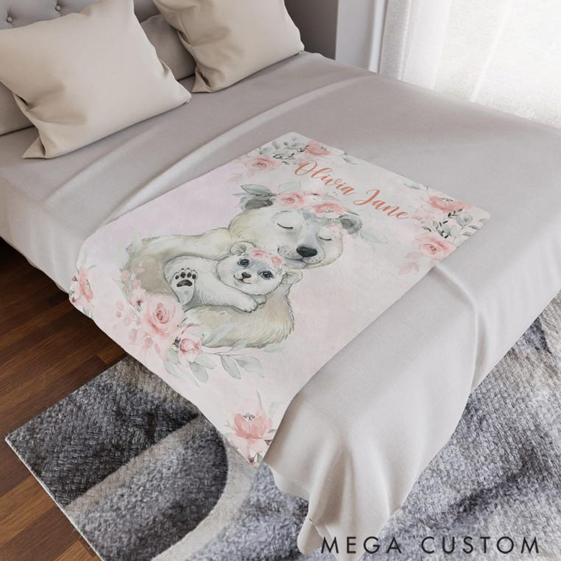 Personalized Mom And Baby Koala Custom Name Floral Elephant Blanket Flowers Room Decor for Mom Grandma Kids