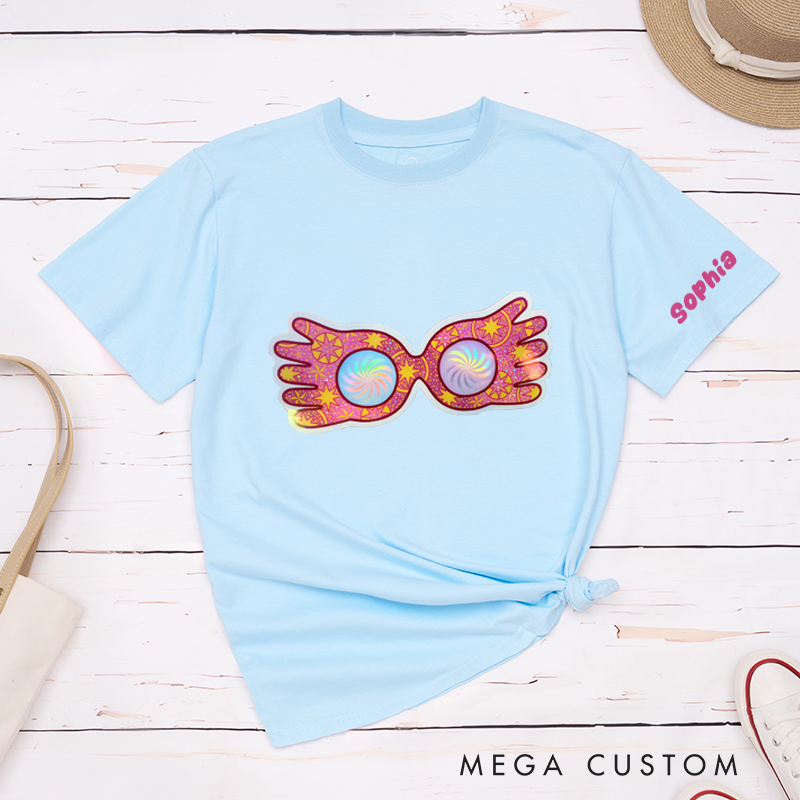 Personalized Funky Holographic Glasses T-Shirt Cool Illusion Retro Art Classic Tee Unisex Colorful Shirt for Kids Teens and Adults Special Occasion