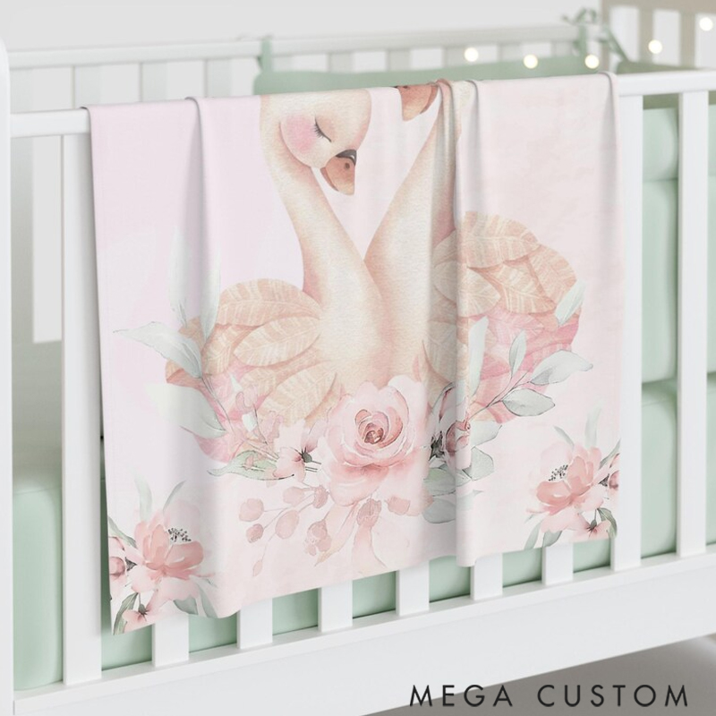 Personalized Mom And Baby Swan Custom Name Floral Swan Blanket Flowers Room Decor for Mom Grandma Kids