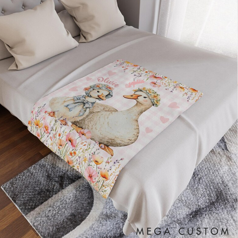Personalized Silly Goose Baby Custom Name Floral Goose Blanket Flowers Room Decor for Mom Grandma Kids