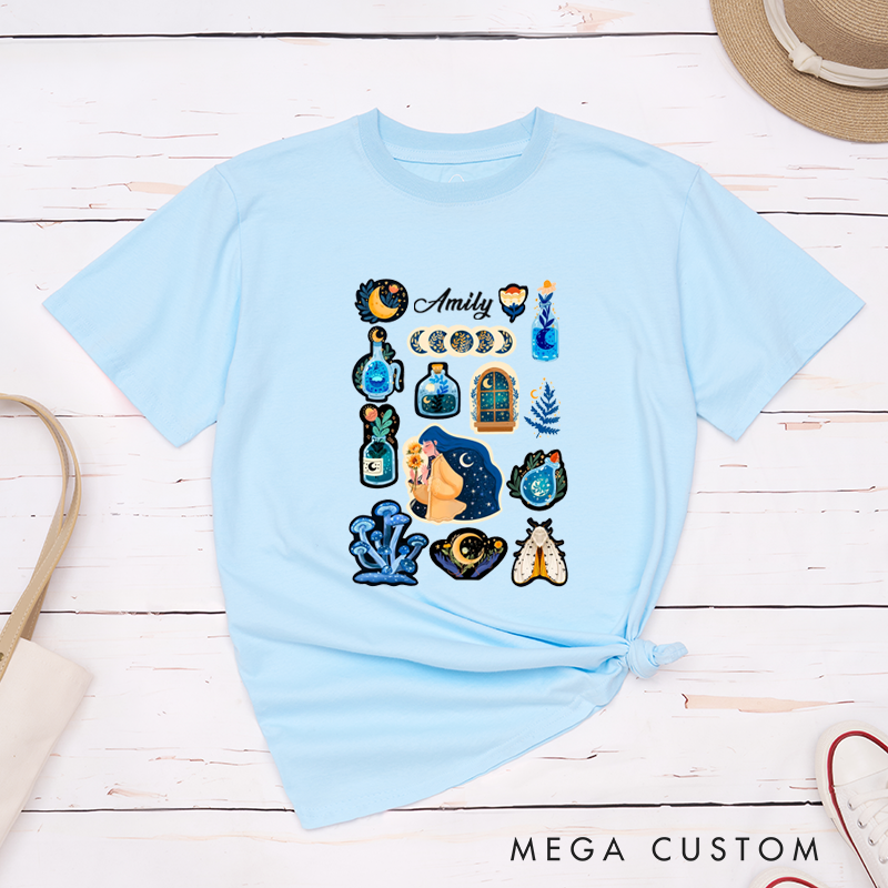 Personalized Night Sky Blue Potion Unisex Classic T-Shirts Astronomy Gift Custom Name Star Lover Tee for Unique Gift 