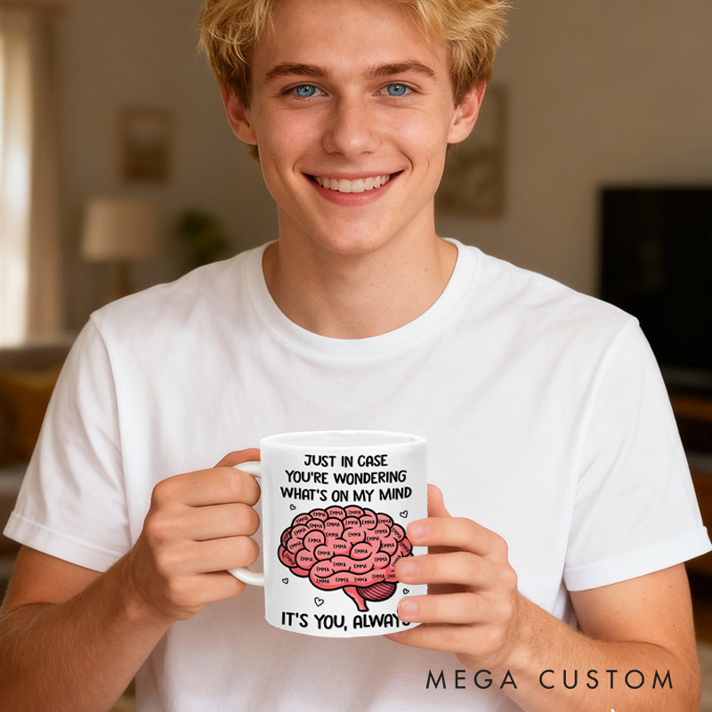Personalized Love Brain Mug Custom Anniversary Wedding Gifts for Husband Wife Valentines Mug with Boyfriend Girlfriend Name