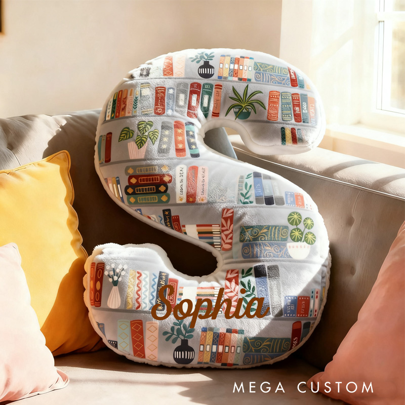 Personalized Bookish Alphabet Throw Pillow Book Letter Pillow with Name Bookish Initial Reader Pillow Gift for Book Lover Home Decor