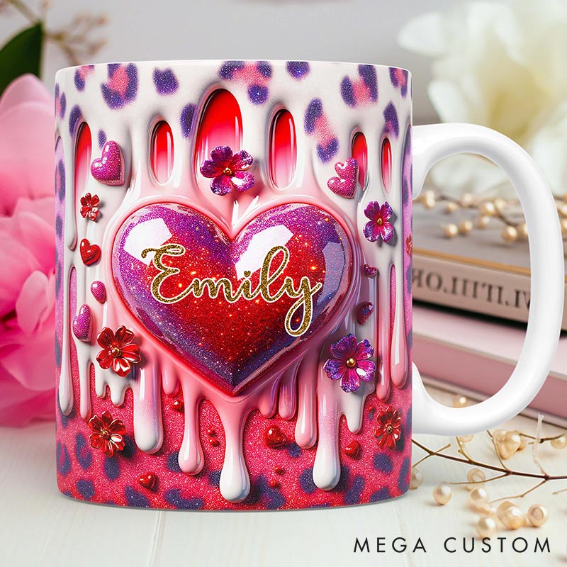 [Copy]Personalized 3D Printing Pink Heart Glittering Mug Custom Names Mug Edge-to-Edge Mug Valentine's Day Gift for Wife for Grilfriend for Her