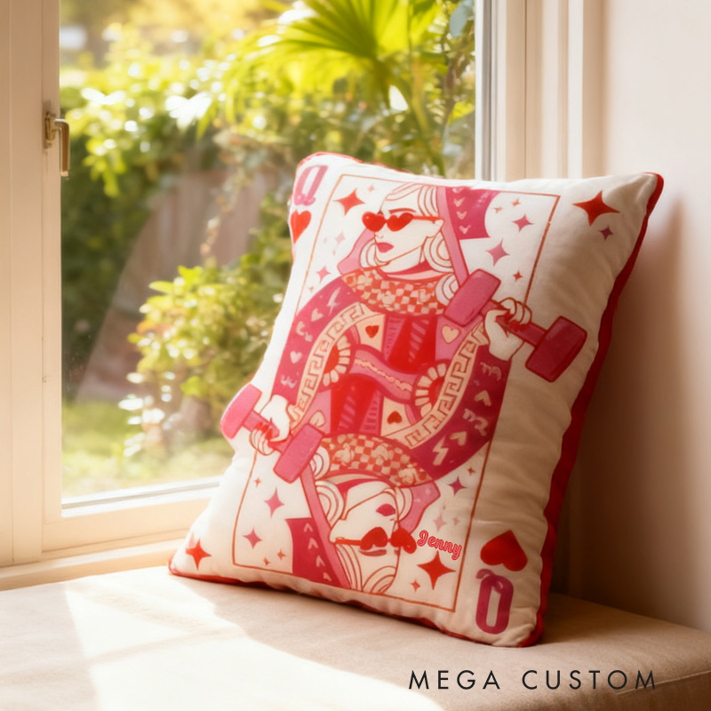Personalized Graphic 3D Print Pillow Pillow Workout Queen of Hearts Gym Girl Sublimation Design Lift Heavy Shit Gym Rat Weightlifting Pillow for Gym Lovers