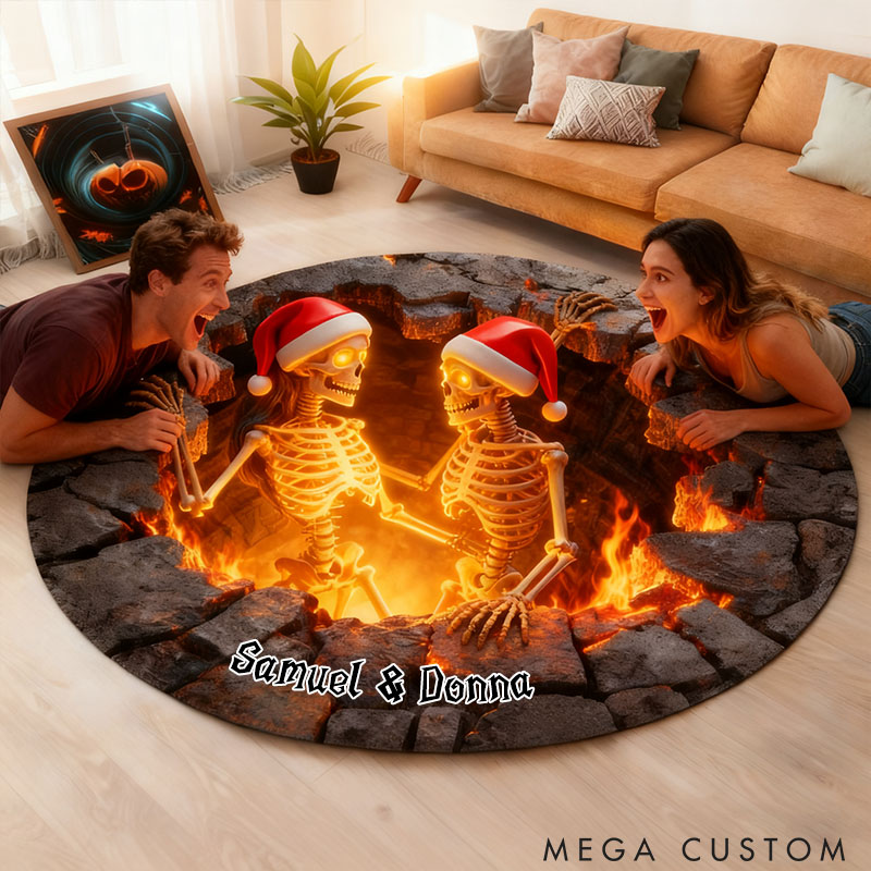 Personalized Couple Skeleton Graphic 3D Print Christmas Rug Custom Newlyweds Christmas Carpet Our First Christmas Gift for Him Her Husband Wife
