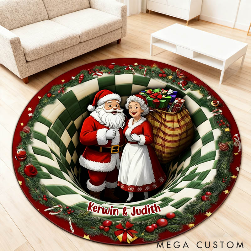Personalized Couple Santa and Mrs. Claus Graphic 3D Print Christmas Rug Custom Christmas Carpet Our First Christmas Gift for Him Her Husband Wife